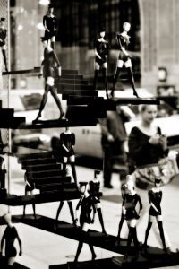 Black and white photograph of storage window taken in Manhattan