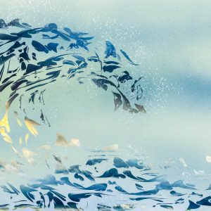 Illustration showing a wave against a light blue background