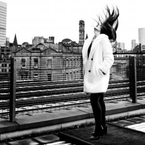 Soprano Inguna Morozova photographed on the roof of Chethams School of Music in Manchester, January 2019.